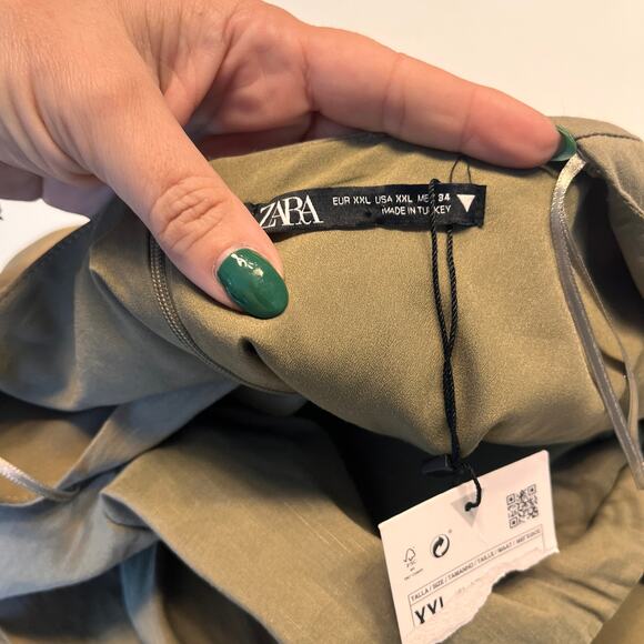 NWT Zara Olive Green Deep V-Neck Side Cut Out Ring Dress Size XXL - Picture 5 of 9